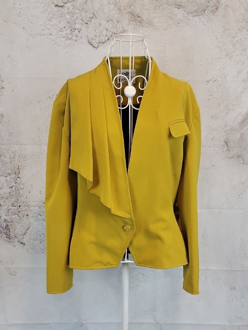 Vintage Wallis Exclusive Mustard Draped Women’s Blazer Jacket Size 10